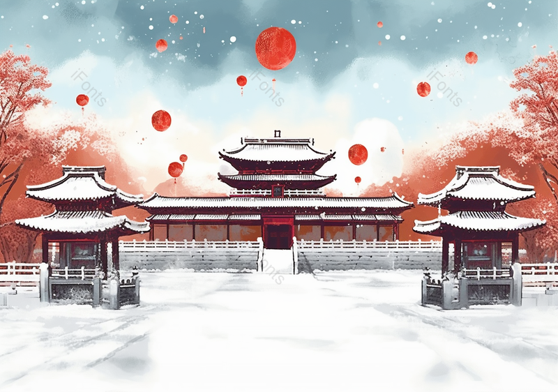 中国风大寒节气唯美意境风景插画背景图,插画/手绘图,插画/手绘图库,插画/手绘图下载,插画/手绘